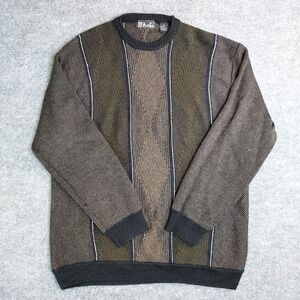 Vintage D'Avila Sweater Mens 3XL Brown Black Striped Acrylic Wool Knit 80s 90s